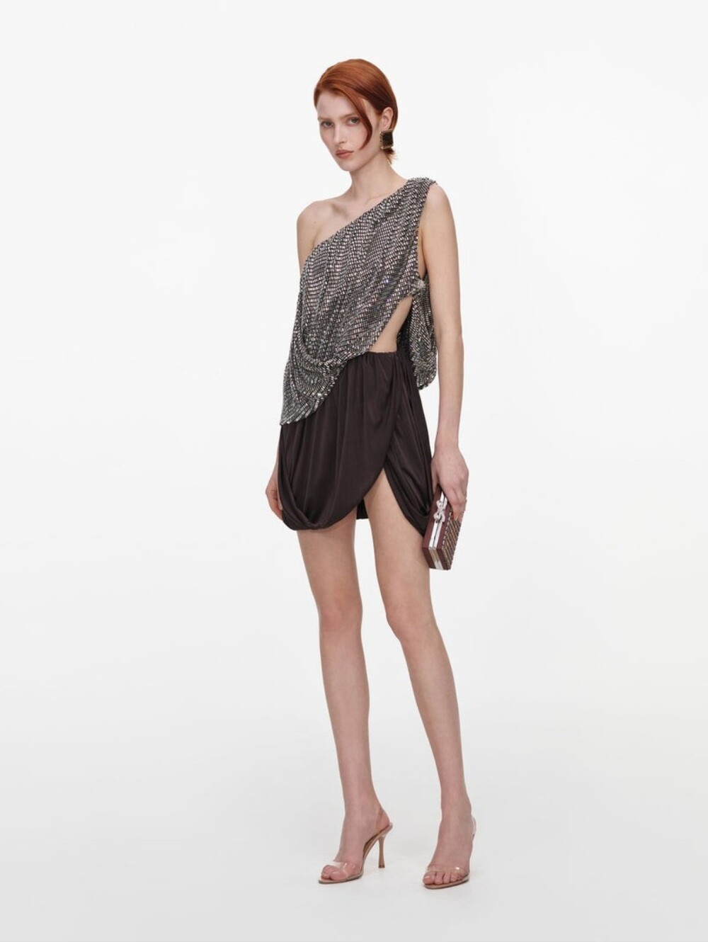 Self Portrait Rhinestone One Shoulder Drape Mini Dress - Picture 3 of 6